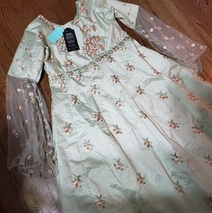 Pale Pista Green Art Silk Anarkali Suit